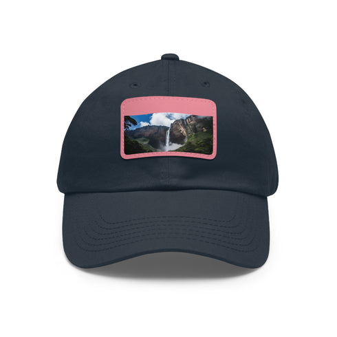 White baseball cap featuring Angel Falls graphic, rectangle shape.