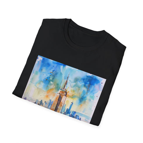 Empire State Building watercolor t-shirt in charcoal, size small.