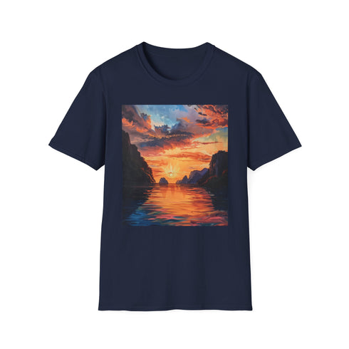 Charcoal cotton T-shirt with ethereal El Nido sunset painting design
