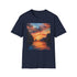 Charcoal cotton T-shirt with ethereal El Nido sunset painting design