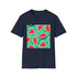 Charcoal cotton T-shirt with vibrant watermelon and Hawaiian floral pattern