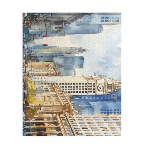 Chicago city watercolor jigsaw puzzle, 10" x 8", 120 pcs.