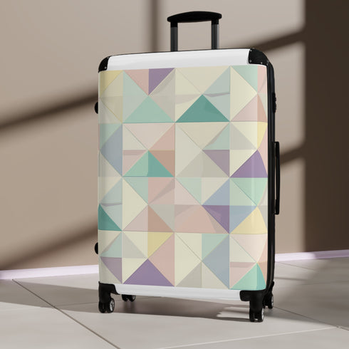 Chic pastel geometric small black suitcase set for stylish travel.