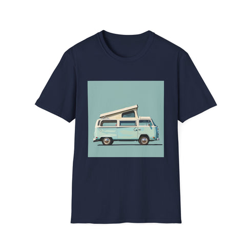 Vintage camper van graphic charcoal t-shirt, unisex regular fit.