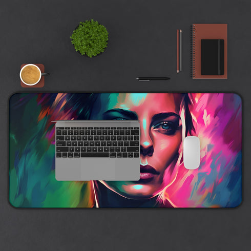 Charlize Theron Neon Watercolor Desk Mat for Back-to-School and Workspaces