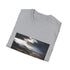 Charcoal crew neck cotton T-shirt featuring colorful Icelandic landscape graphic