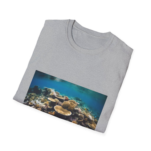Vibrant Charcoal T-Shirt with Underwater Reef Design, Summer Regular Fit.