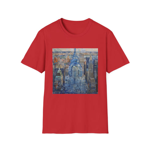 Charcoal cotton t-shirt with Chrysler Building watercolor art in Art Deco style