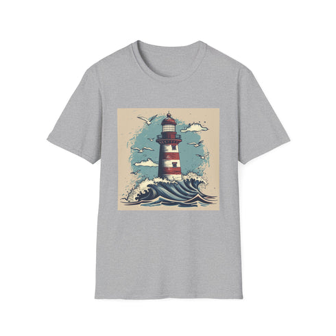 Charcoal hand-drawn lighthouse t-shirt with soft breathable cotton fabric