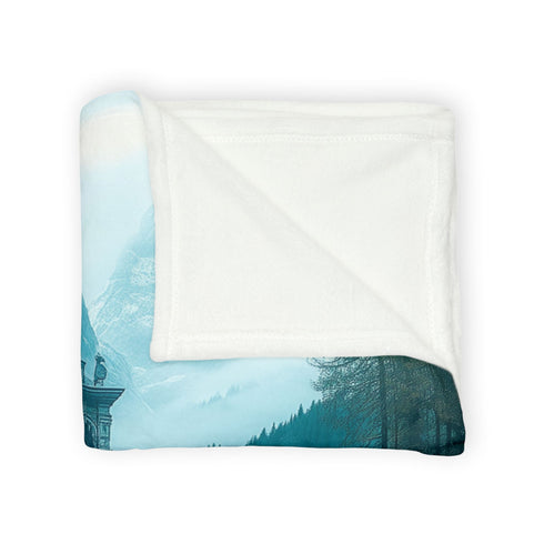 Glass Temple Submerged in Dream Lake Plush Fleece Throw Blanket