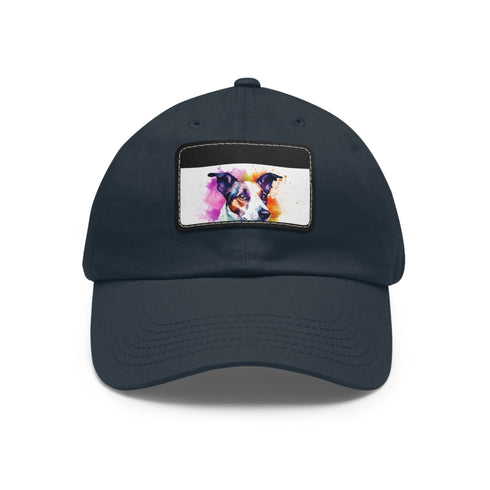 Adorable Jack Russel Snapback Cap in white with light brown patch.