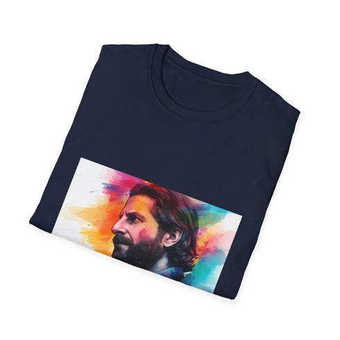 Vibrant watercolor charcoal T-shirt embodying Bradley Coopers charisma in soft cotton