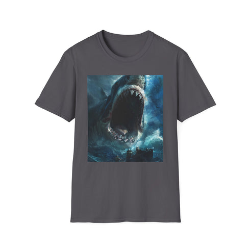 Charcoal cotton T-shirt featuring bold shark design perfect for summer fashion