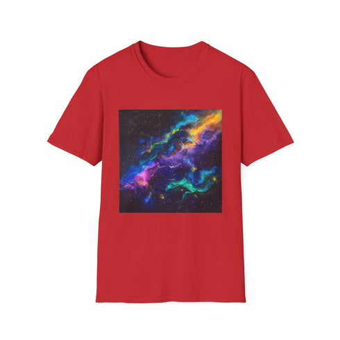 Charcoal cotton T-shirt with neon galaxy pattern and crew neck design