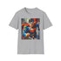 Superman portrait charcoal T-shirt featuring vibrant brushstrokes and soft cotton fabric