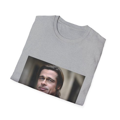 Crew neck charcoal T-shirt with Brad Pitt graphic regular fit cotton fabric