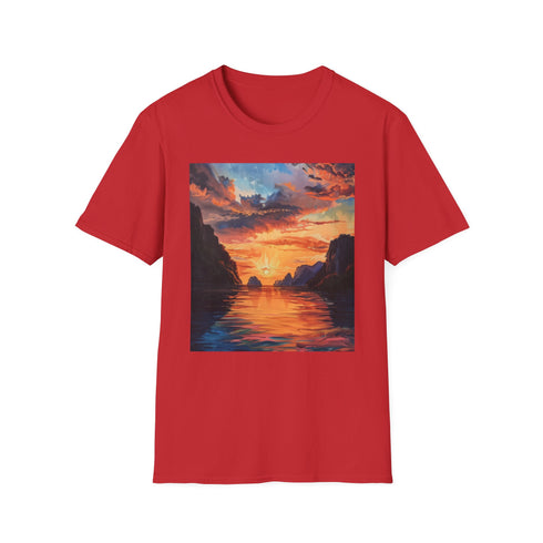 Charcoal cotton T-shirt with vibrant El Nido sunset painting design