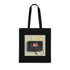 Retro black cotton tote bag with cassette tapestry design for accessories.