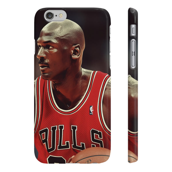 Alt text: Air Jordan Legacy Phone Case featuring Michael Jordan in Chicago Bulls uniform, high-quality material, versatile and stylish design, perfect for all seasons, makes a great gift. Shop more at BenCPrints.