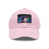 Neon watercolor baseball cap with light brown patch and rectangular shape.