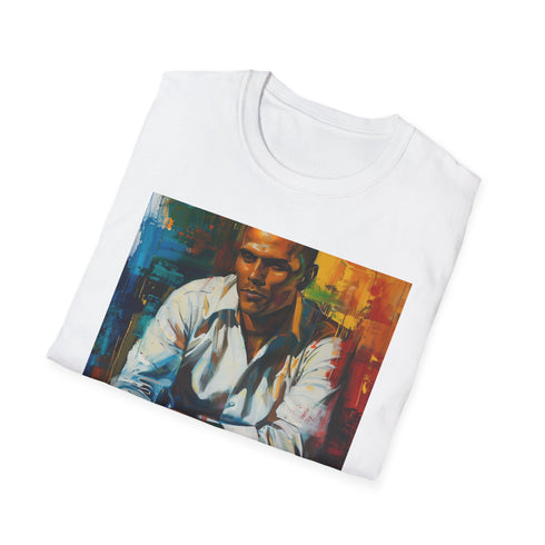 Charcoal cotton T-shirt with Harry Belafonte vibrant portrait and crew neck