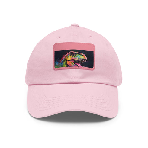Bright neon Trex watercolor hat with light brown patch, rectangle shape.