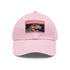 Watercolor neon baseball cap with Trex design on white rectangle patch.