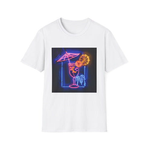 Charcoal crew neck t-shirt with neon tropical cocktail design and regular fit