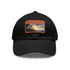White rectangle Hawaiian sunset paradise cap with light brown patch, unisex vegan.