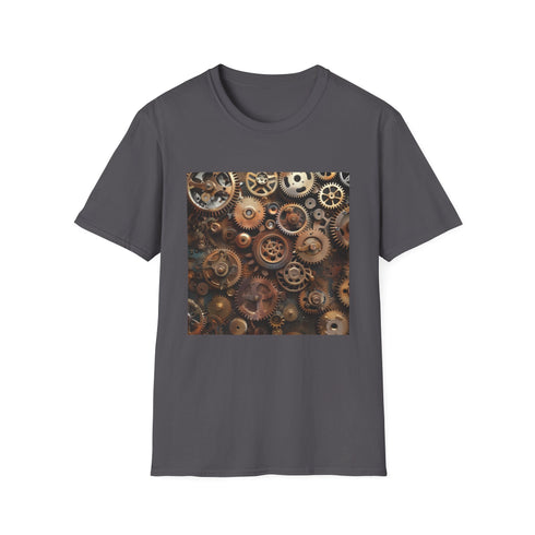 Steampunk clockwork heart navy S t-shirt with intricate gears and cogs.