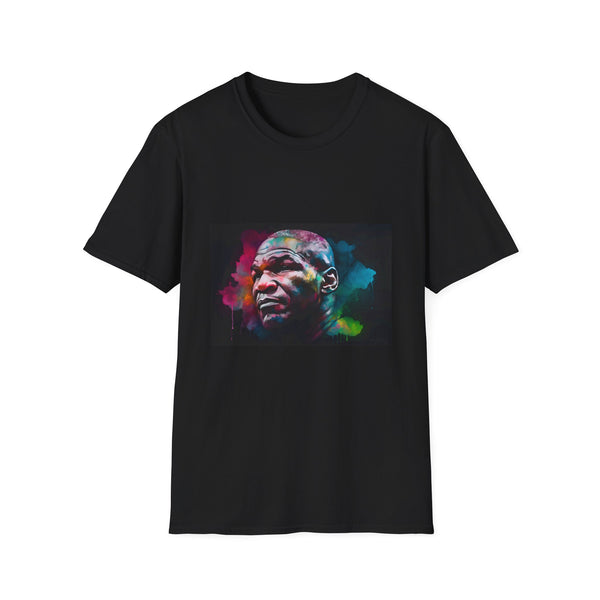 Iron Will in Neon Radiance | T-Shirt | Artistic, Bold, Boxing, Graphic tee, Mike Tyson, Neon colors, Retro, Sports, Vibrant, Watercolor | Prints with Passion