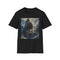 Charcoal crew neck t-shirt with vibrant Megalodon painting for summer wear