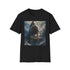 Charcoal crew neck t-shirt with vibrant Megalodon painting for summer wear