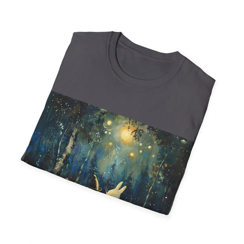 Moomin Love whimsical t-shirt, charcoal cotton crew neck summer tee.