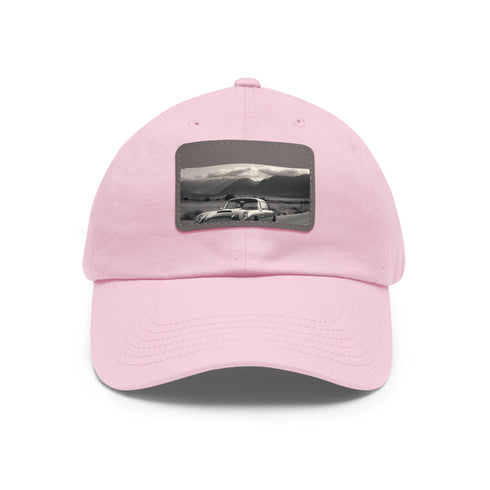 White cotton cap with light brown patch inspired by Aston Martin.