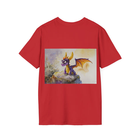 Watercolor of Spyro Dragon T-shirt in Charcoal, Mens size Small.