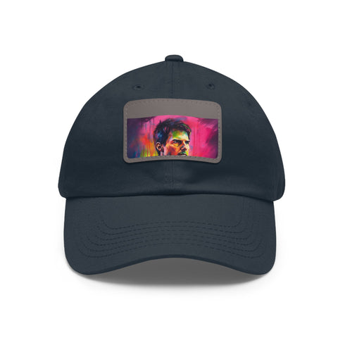 Neon colors watercolor baseball cap with light brown rectangle patch.