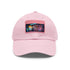 Neon watercolor splash baseball cap with light brown rectangle patch detail.