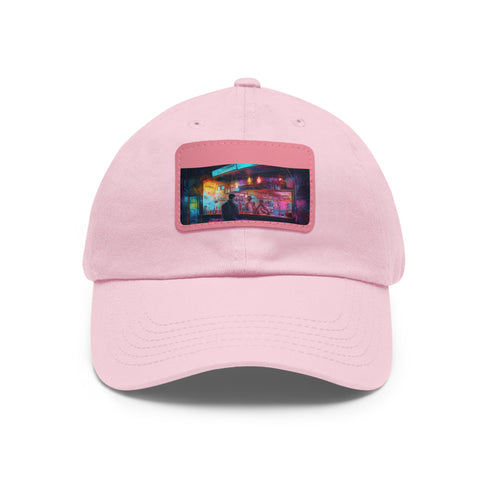 Neon watercolor splash baseball cap with light brown patch.