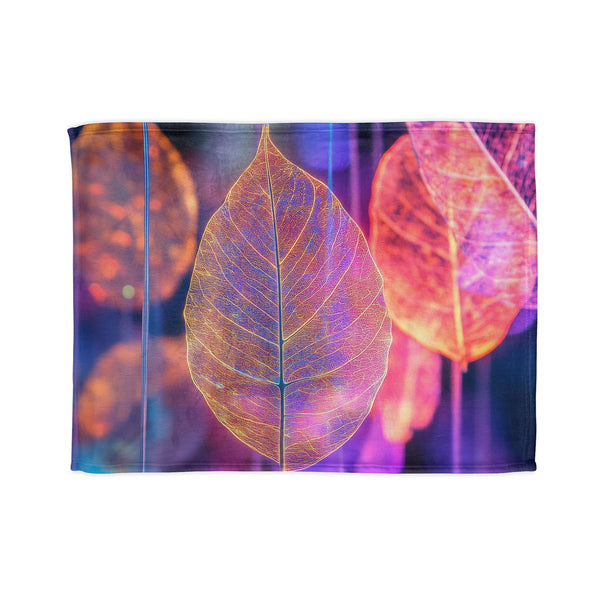 Dreamscape with Levitating Neon Leaves — Plush Fleece Throw Blanket — Full Flat Artwork View