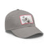 Hand-drawn floral white baseball cap with light brown rectangle patch.