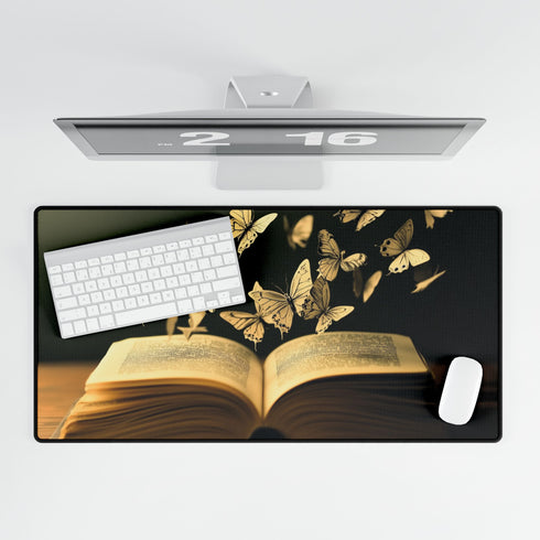Book with Words Turning into Butterflies Gaming XXL Extended Desk Mat