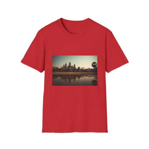 Charcoal cotton T-shirt with Angkor Wat silhouette design and crew neck