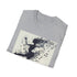 Charcoal T-shirt with dancer silhouette and musical notes evokes grace and rhythm