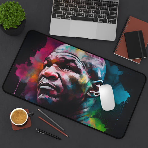 Neon Tyson Desk Mat with striking watercolor neon colors portrait.
