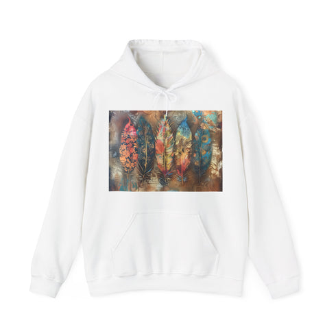 Wild Symphony Bohemian Navy Feather Rhapsody Hoodie for Men and Women