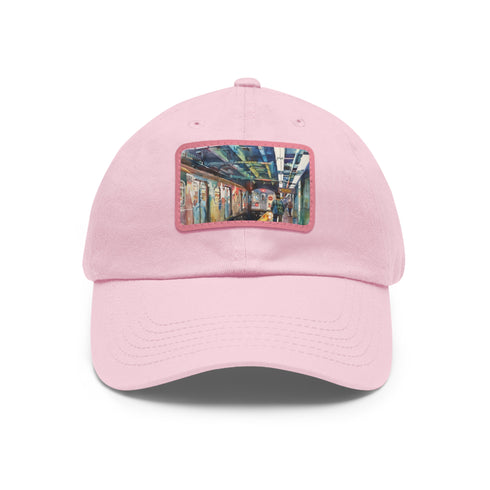 New York Subway Watercolor Snapback Cap in White with Light Brown Patch
