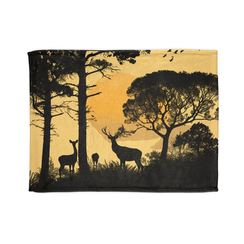 Tranquil forest deer silhouette sublimation blanket for restful sleep overs.