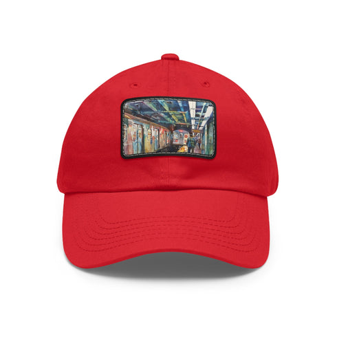 New York Subway Watercolor Snapback Cap, white/light brown rectangle shape.