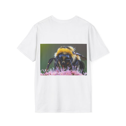 Charcoal cotton crew neck t-shirt with vibrant bumblebee watercolor design